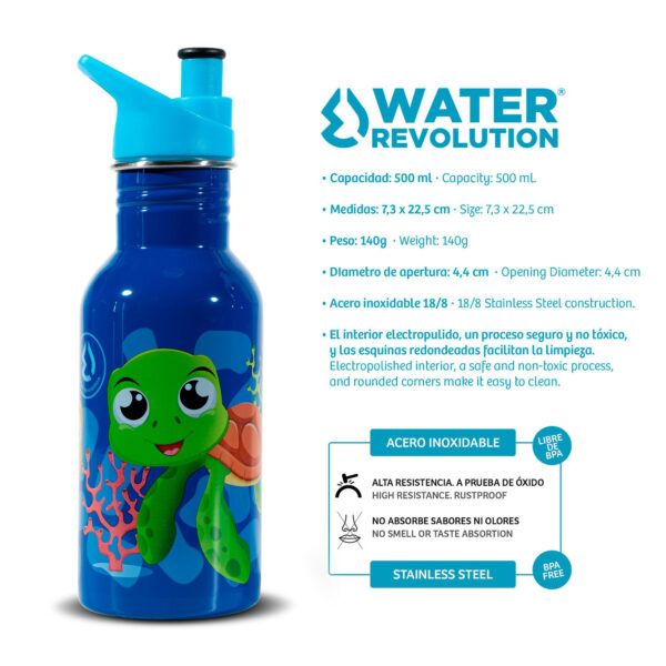 Ampolla Inox Kids 500 ml Water Revolution Blau Tortuga
