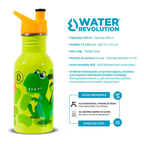Ampolla Inox Kids 500 ml Water Revolution Verd Dino