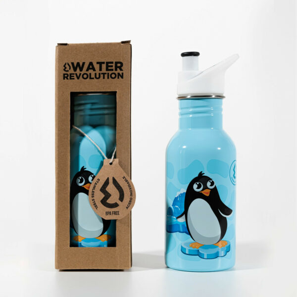 Ampolla Inox Kids 500 ml Water Revolution Blau Pingüí